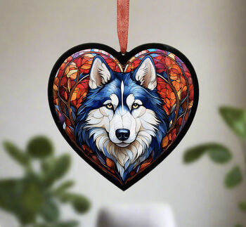Husky Stained Glass Effect Heart Suncatcher, 3 of 5