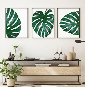 Set Of Three Black And White Monstera Leaves Prints, 8 of 8