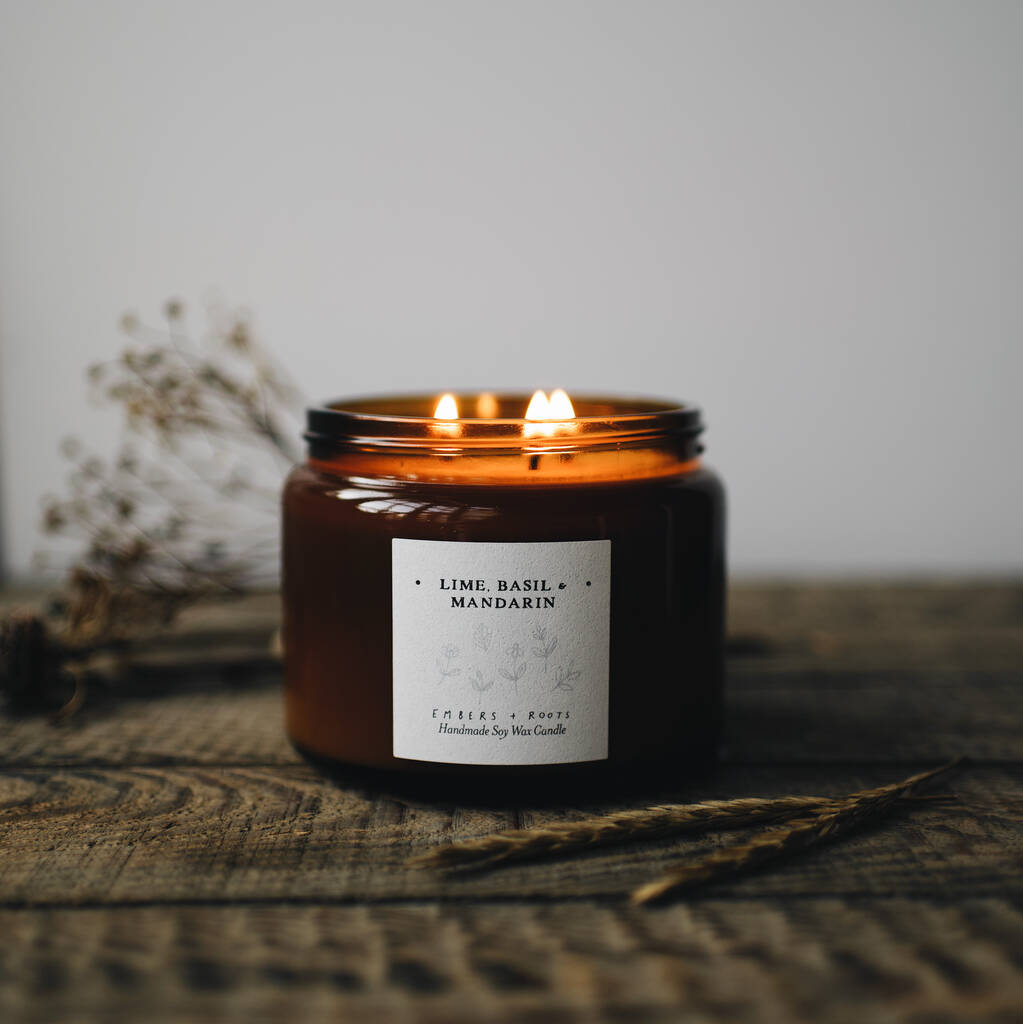 Lime, Basil And Mandarin Soy Wax Candle By Embers & Roots