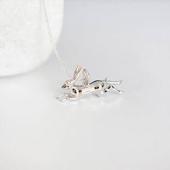 Sterling Silver Leaping Hare Necklace, 2 of 11