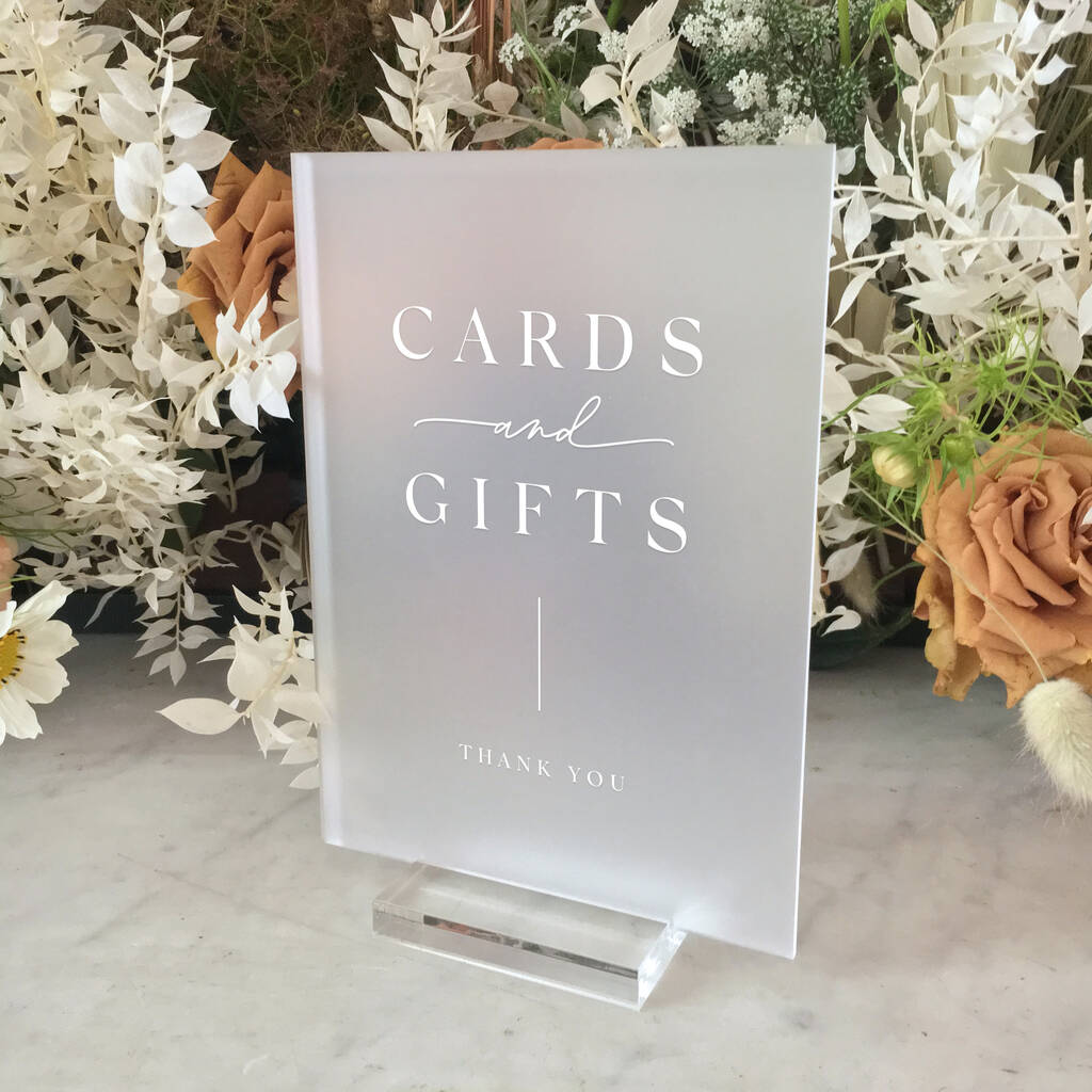 Frosted Acrylic White Ink Cards And Gifts Wedding Sign By