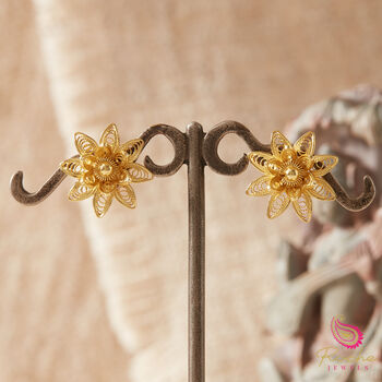 Filigree Flower Petals Gold Plated Stud Earrings, 7 of 9