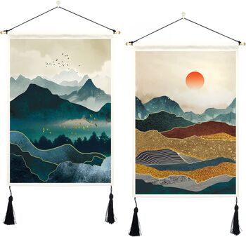 Two Pack Misty Mountain Tapestry Wall Hanging Décor, 4 of 7