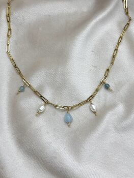 Aquamarine March Birthstone Tarnish Free Gold Plated Charm Necklace, 3 of 5