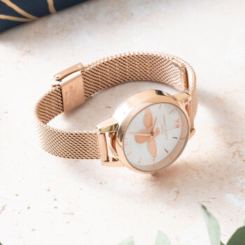 Personalised Rose Gold Plated Bee Watch With White Face, 3 of 10
