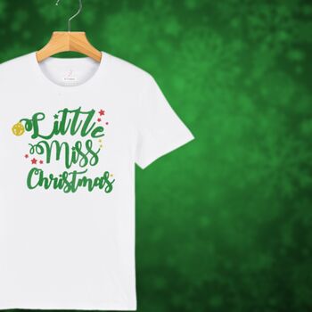 'Little Miss Christmas' Glittery Girls Christmas T Shirt, 5 of 12