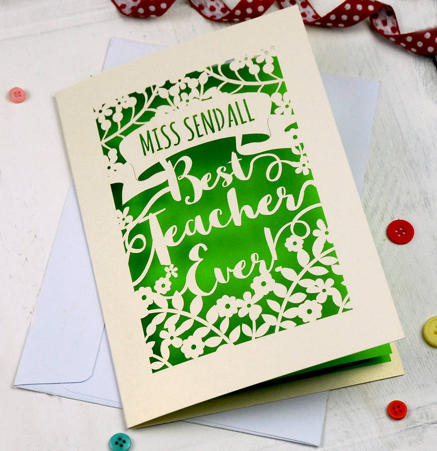 personalised papercut best teacher cardpogofandango