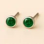 Sterling Silver May Emerald Birthstone Stud Earrings, thumbnail 1 of 4
