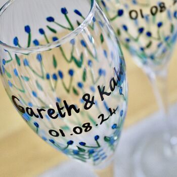 Pair Of Wedding Personalised Glass Champagne Flutes, 3 of 10