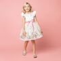 Garden Floral Girls Party Dress, White And Pink, thumbnail 3 of 5