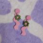 Squiggle Statement Earrings With Daisy Charm, thumbnail 2 of 3