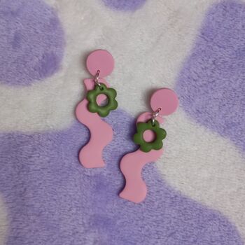 Squiggle Statement Earrings With Daisy Charm, 2 of 3
