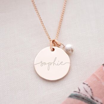 Esme Disc And Freshwater Pearl Name Necklace, 7 of 12