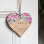 Pink Peony Sister Oak Wood Mini Heart Wall Hanging, thumbnail 4 of 5