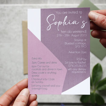 Hen Do Geometric Invitations Printed And Personalised With Envelopes, 6 of 8