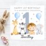Grandson 1st Birthday Personalised Card Animals Customised, thumbnail 1 of 6