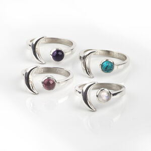 Adjustable Solid Ring With Gemstones And Cresent Moon By The Jewellery ...