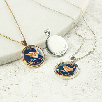 Personalised 70th Or 80th Birthday Enamelled Farthing Necklace, 2 of 7