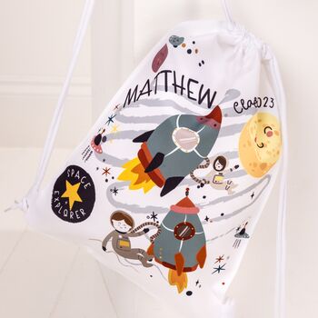 Space Rockets And Astronaut Personalised Kids Bag, 2 of 3