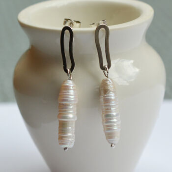 Freshwater Baroque Long Biwa Pearl Drop Earrings In Sterling Silver, 2 of 7