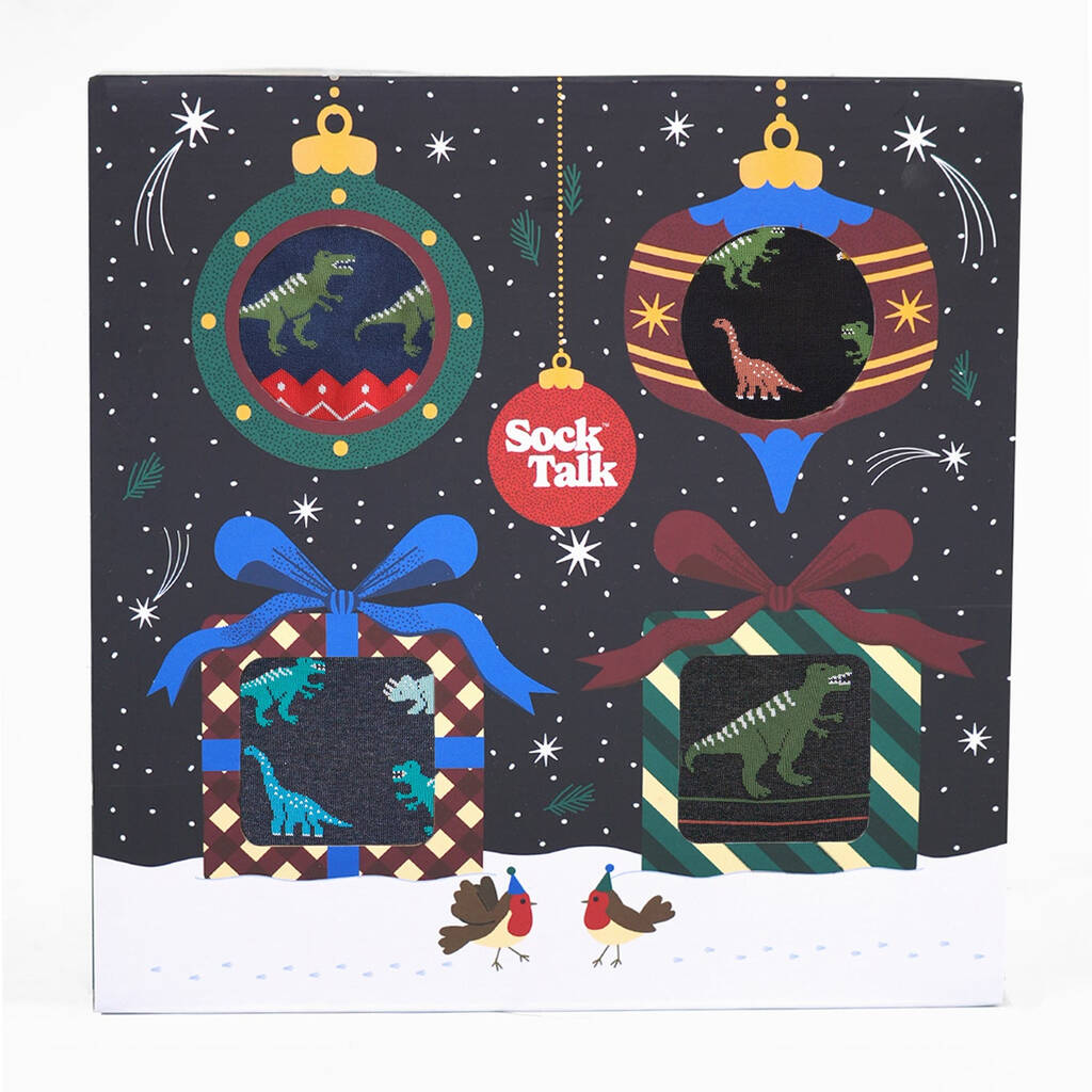 Dinosaur Bamboo Socks Christmas Gift Set Men's Four Pack, 1 of 3