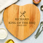 Personalised King Of The BBQ Heart Wooden Chopping Board Birthday Father's Day, thumbnail 1 of 2