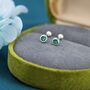 Tiny Emerald Green Cz Barbell Earrings Sterling Silver, thumbnail 1 of 10