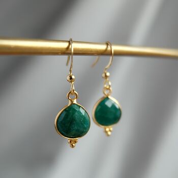 Emerald Gemstone Drop Earrings, 2 of 3