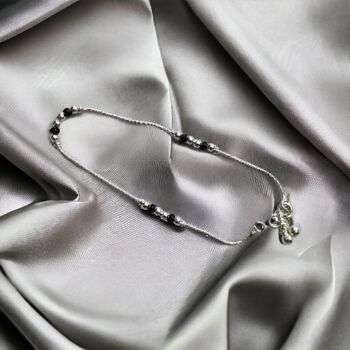 Silver Black Beaded Braided Chain Asian Payal Anklet, 3 of 3