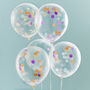 Pack Of Five Confetti Filled Clear Party Balloons, thumbnail 1 of 3