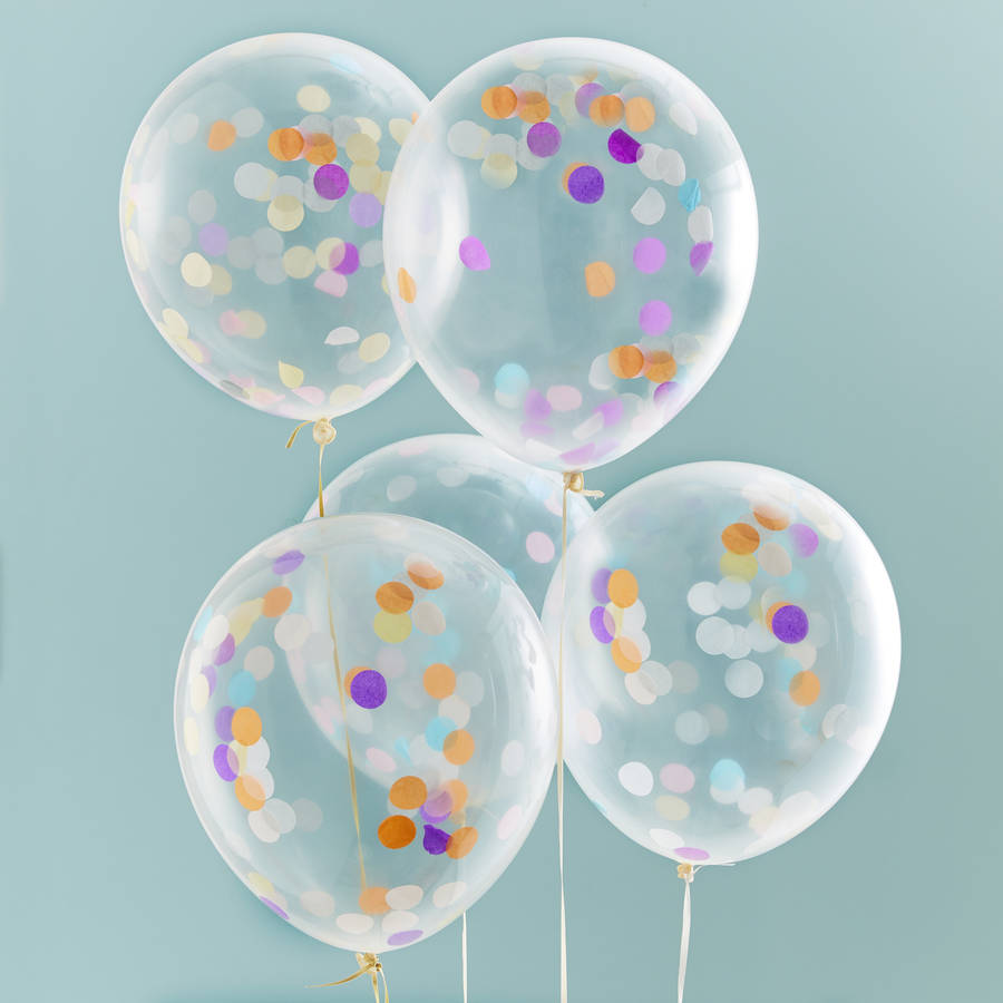Pack Of Five Confetti Filled Clear Party Balloons, 1 of 3