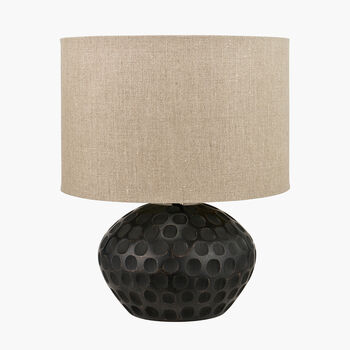 Black Mango Wood Table Lamp With Carved Dot Pattern, 4 of 8