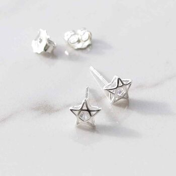 Sterling Silver Cubic Zirconia Star Stud Earrings, 6 of 6