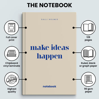 Hardback Notebook Personalised Name Ideas Happen Design, 5 of 5