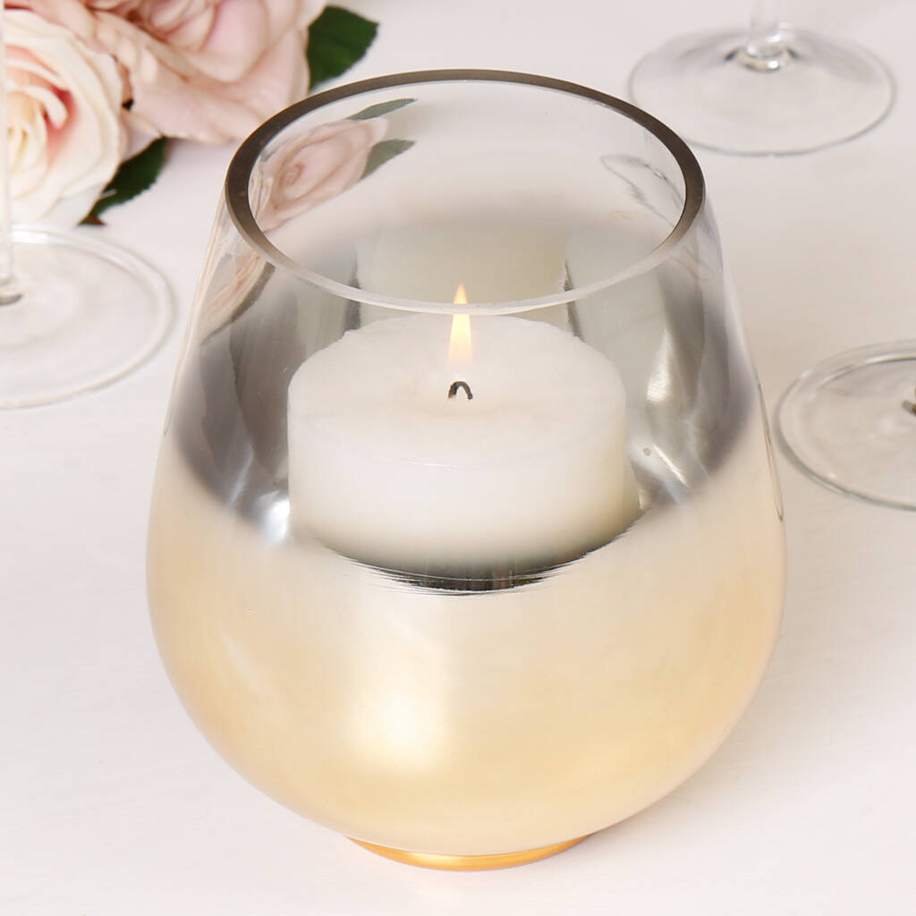 Frosted Gold Glass Hurricane Candle Holder By Dibor