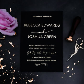 Luxury Foiled Black Wedding Invitations, 8 of 9