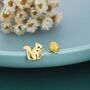Mismatched Pine Cone And Squirrel Stud Earrings In Sterling Silver, thumbnail 3 of 12