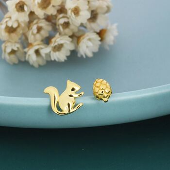 Mismatched Pine Cone And Squirrel Stud Earrings In Sterling Silver, 3 of 12