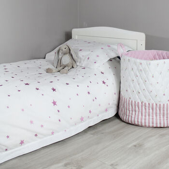 Pink Embroidered Star Cot Bed Duvet And Pillowcase Set, 5 of 5