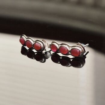 Red Ruby Silver Stud Earrings Set, 5 of 7