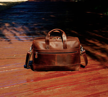 Genuine Leather Double Front Zips Briefcase, 8 of 12