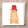 Cats In Hats Birthday Ginger Cat In Fez Hat, thumbnail 2 of 2