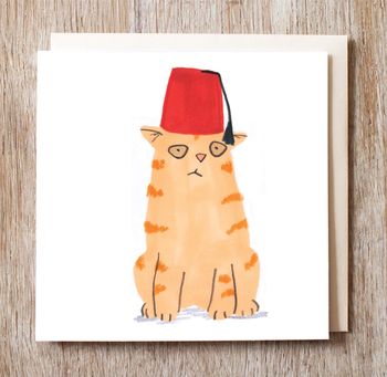 Cats In Hats Birthday Ginger Cat In Fez Hat, 2 of 2