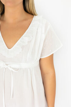 Women's White Cotton Short Sleeve Polka Dot Nightdress, 2 of 4