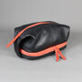 Black Leather Open Top Wash Bag With Orange Zip, thumbnail 3 of 7