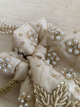 Cream Handcrafted Embroidered Pearl Potli Bag/Wrist Bag, 9 of 10
