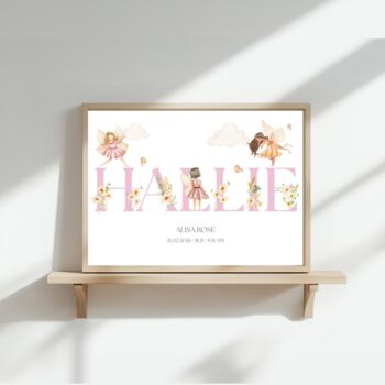 Personalised Fairy Nursery Name Print, Nursery Fairy Wall Art Decor, 2 of 4