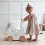 Personalised Kids Swan Wooden Push Along Toy Pram, thumbnail 1 of 12