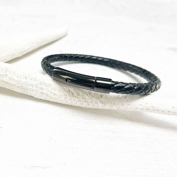 Braided Cowhide And Stainless Steel Bracelet Gift For Him, 3 of 11