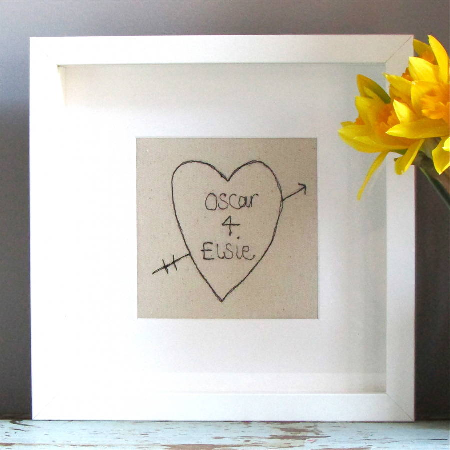 Personalised Embroidered Love Heart Picture By Edamay